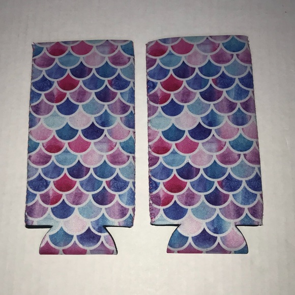 Mermaid Pattern Skinny Beer Koozie Set of Two BNIP - Picture 3 of 5